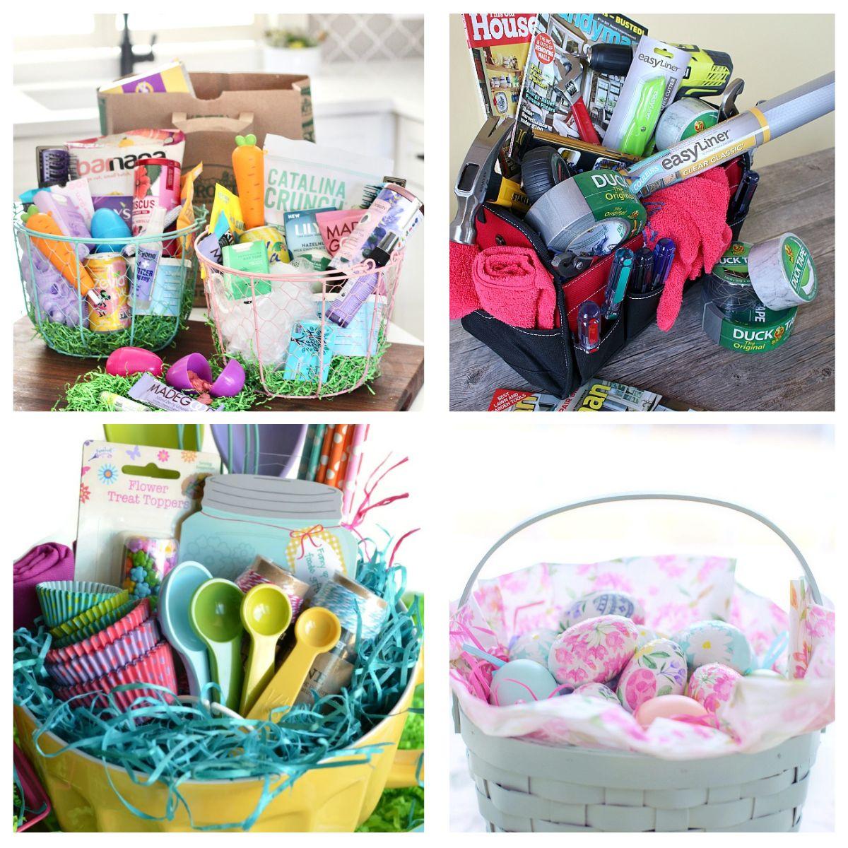 collage of easter basket ideas for adults