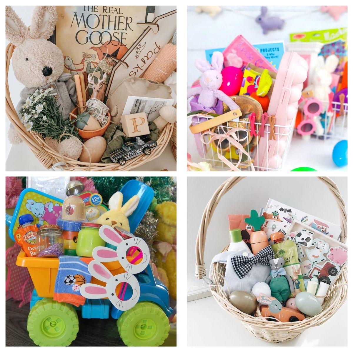baby easter basket filled with goodies collage