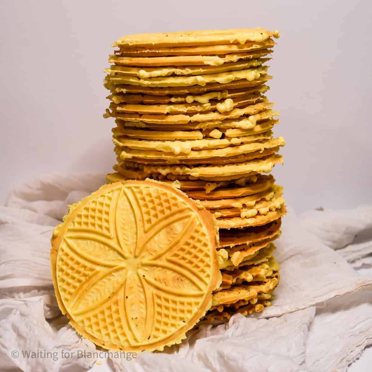 Italian pizzelle cookies in a stack