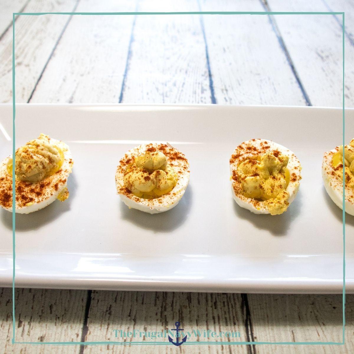 Old fashioned deviled eggs on a white platter
