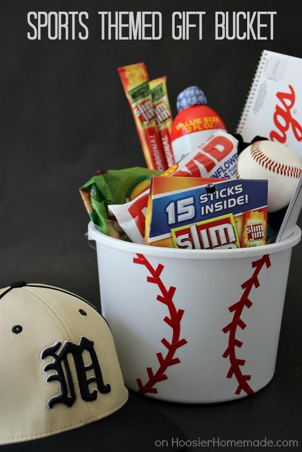 sports themed gift bucket for Easter