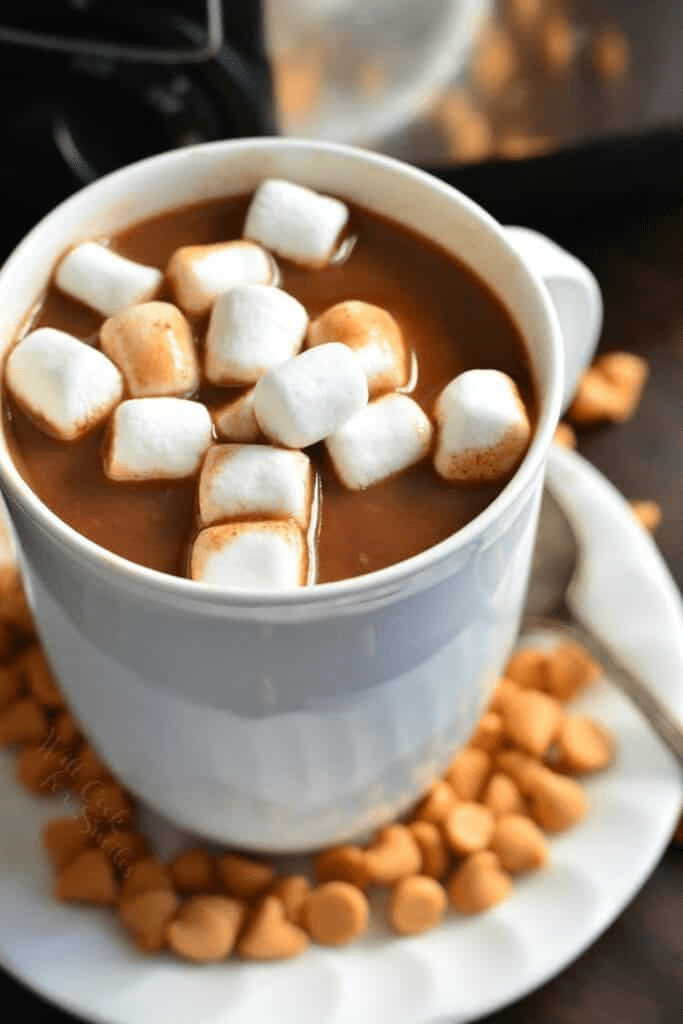 Slow cooker butterscotch hot chocolate with marshmallows