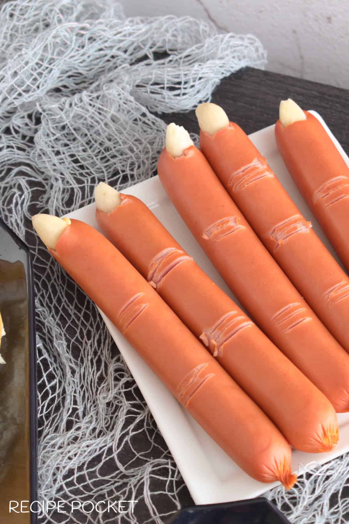 Halloween hot dog fingers with fingernails