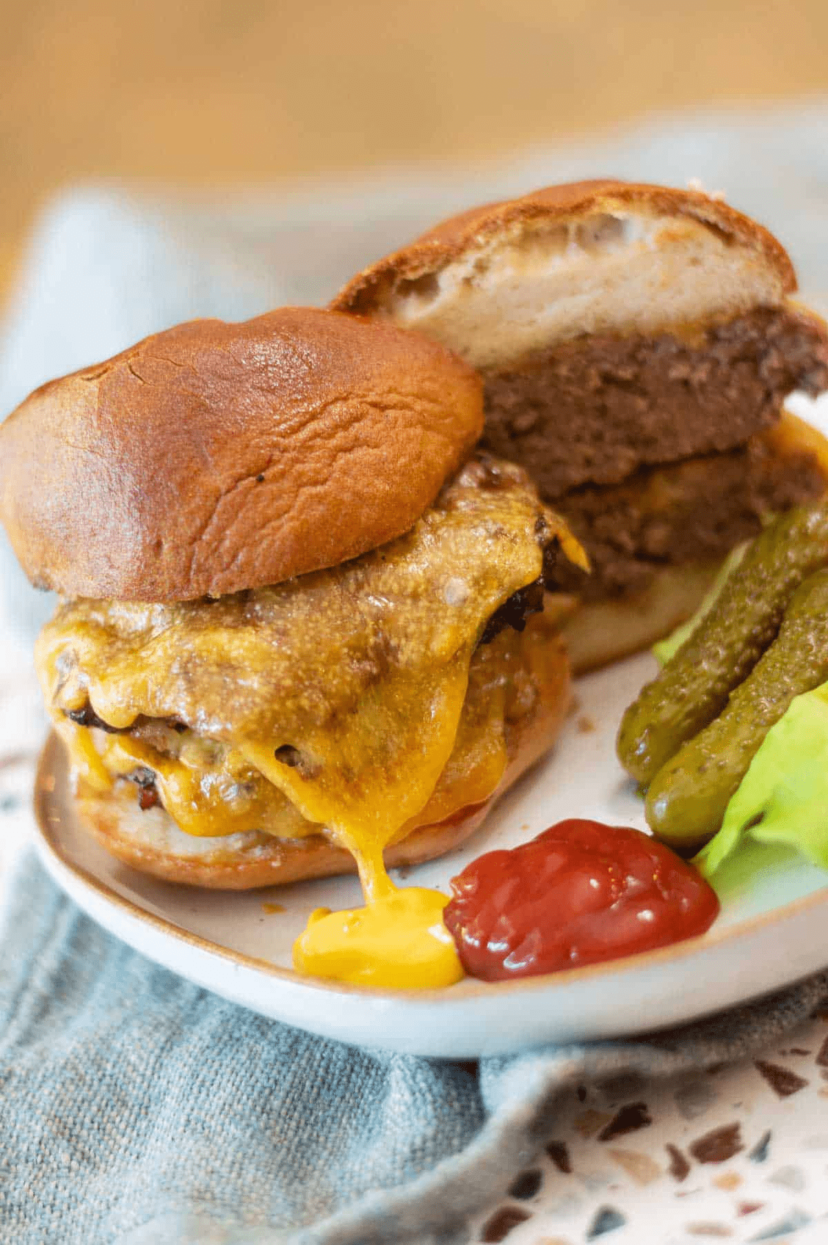 Gluten-free burger with gooey cheese