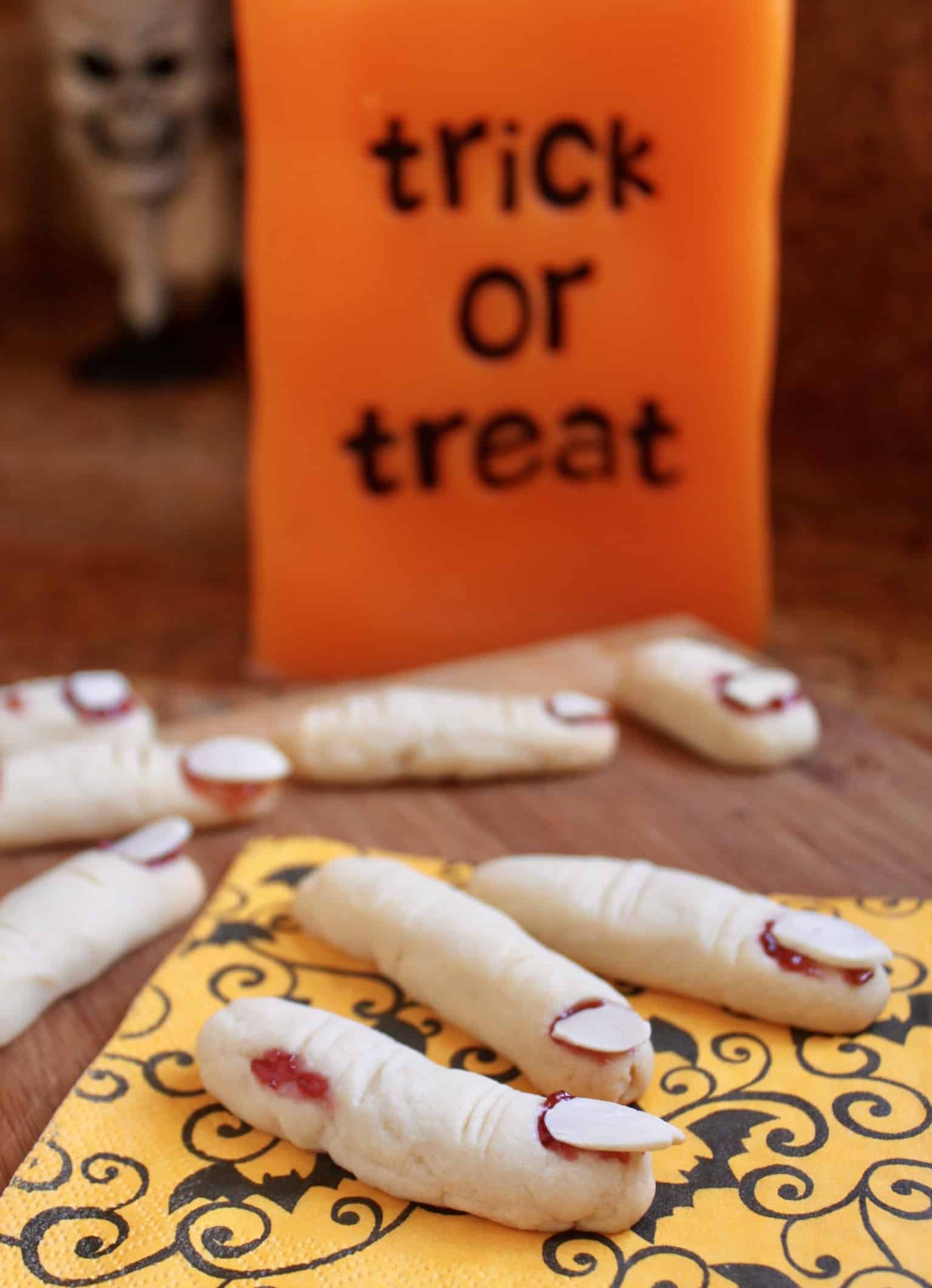 Witch finger cookies with slice almonds as the finger nails