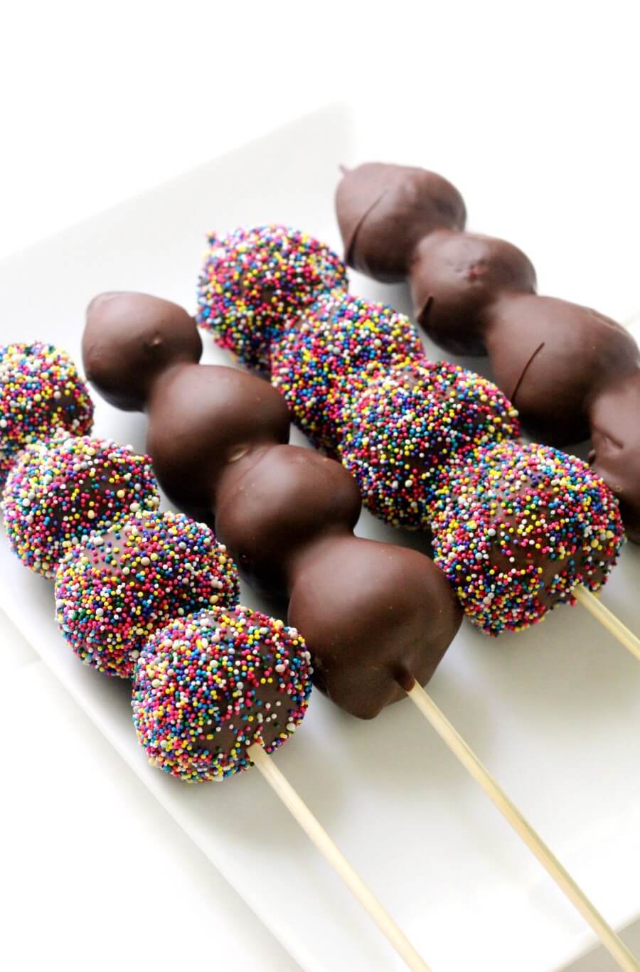 Chocolate covered strawberries on a stick