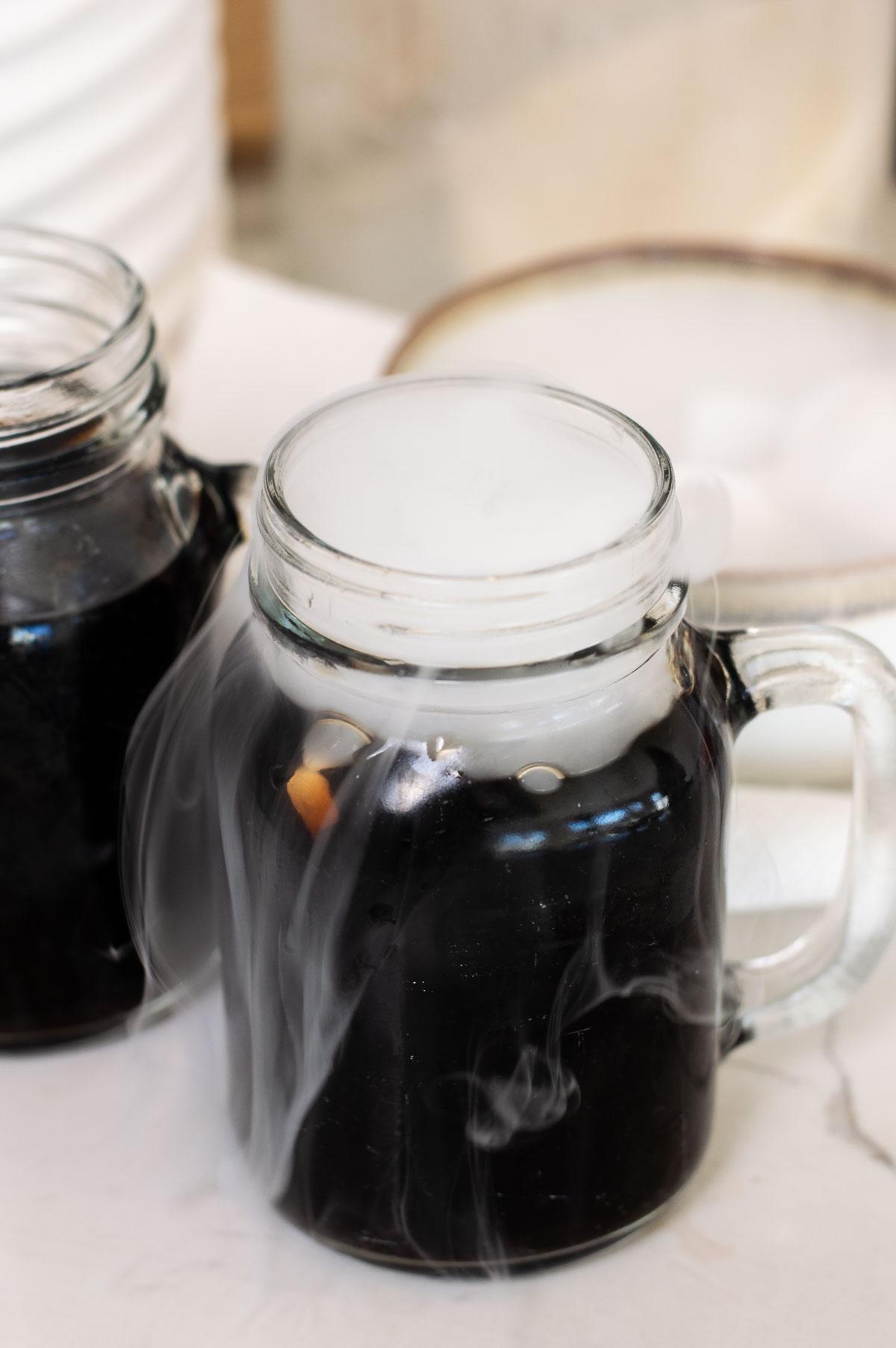 homemade rootbeer with dry ice