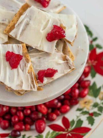 White Chocolate Christmas Crack on a plate