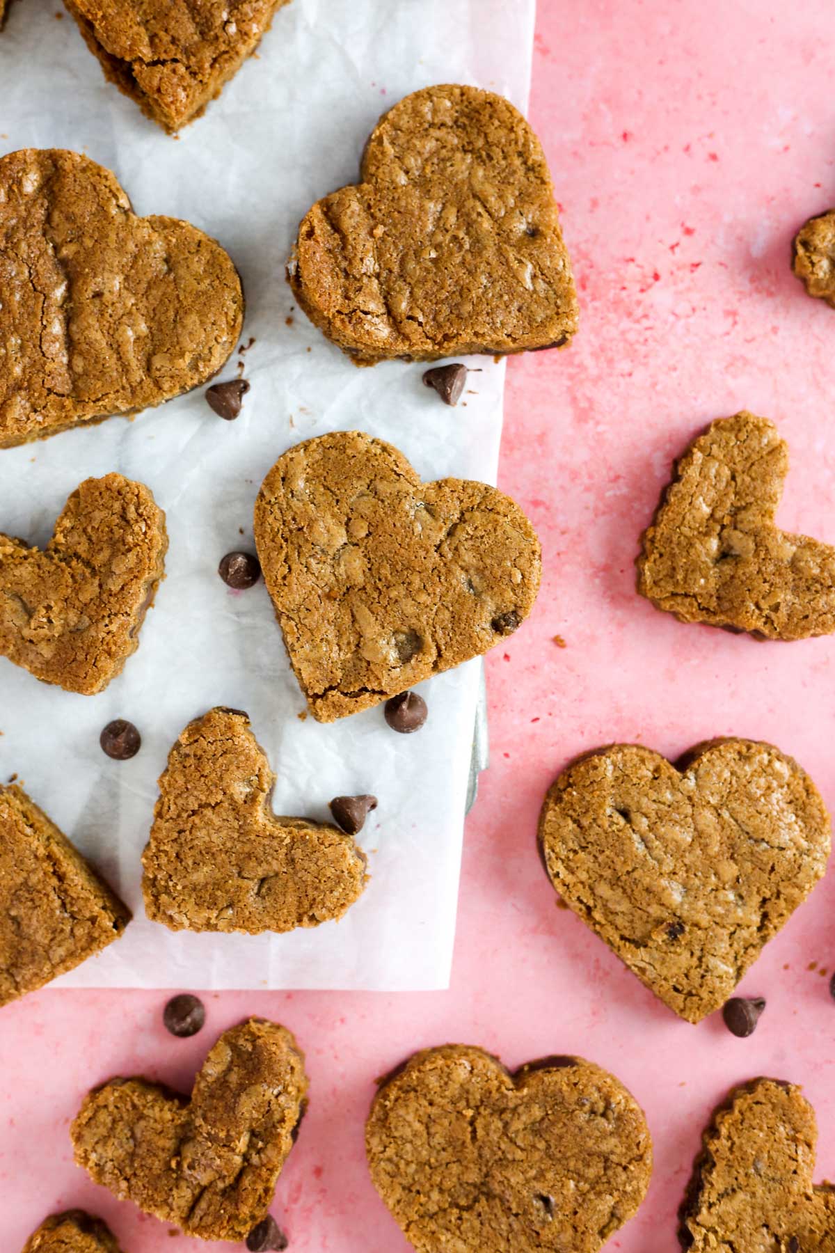 Heart shaped chocolate chip cookies