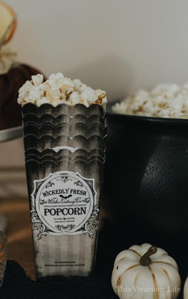 Popcorn in a spooky popcorn container