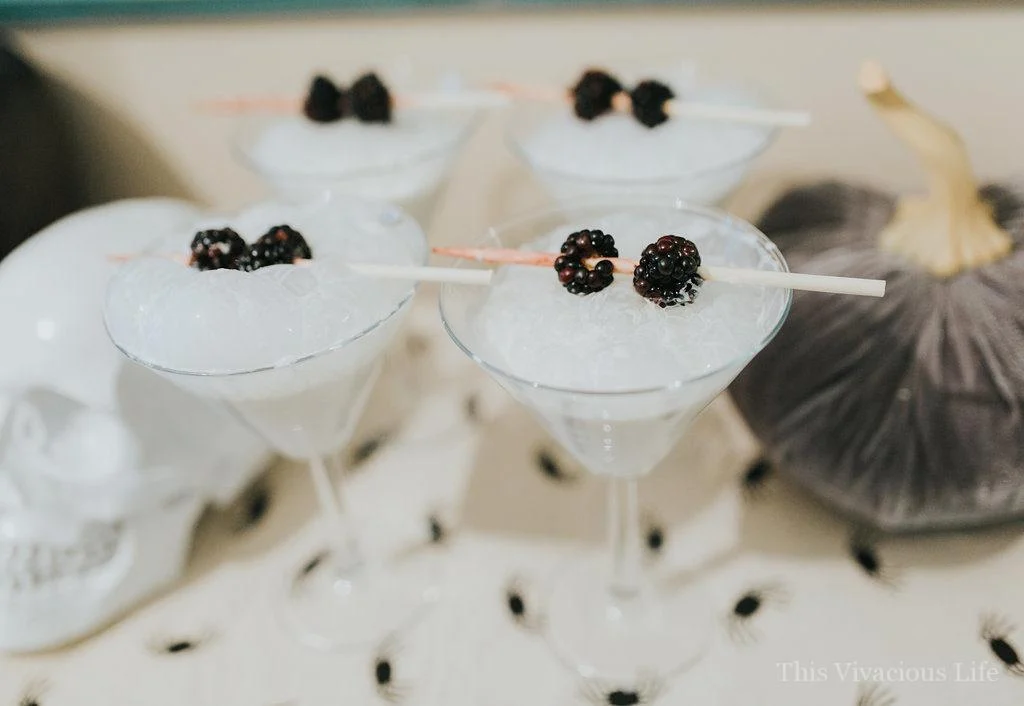White spooky mocktails in martini glasses