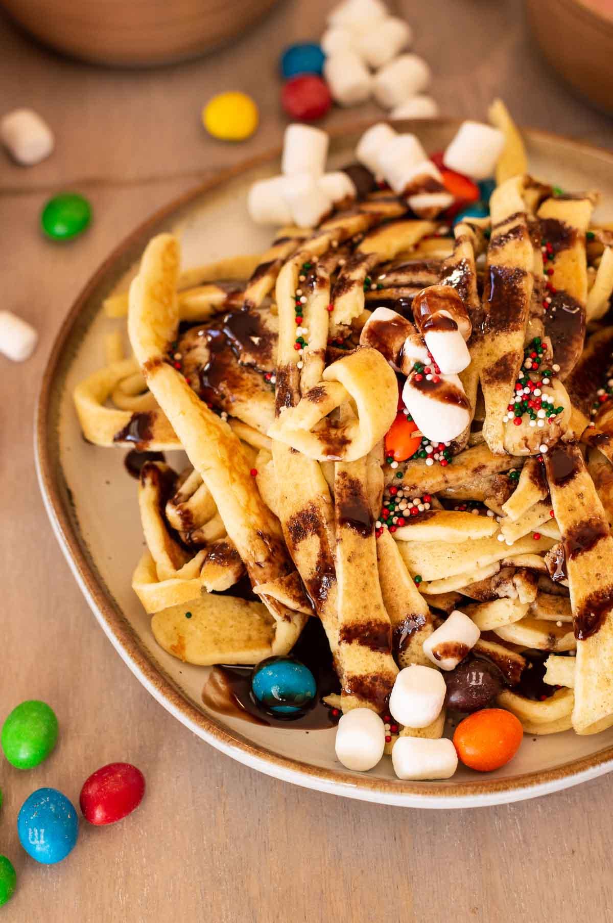 Pancake Spaghetti (Elf Style) with toppings