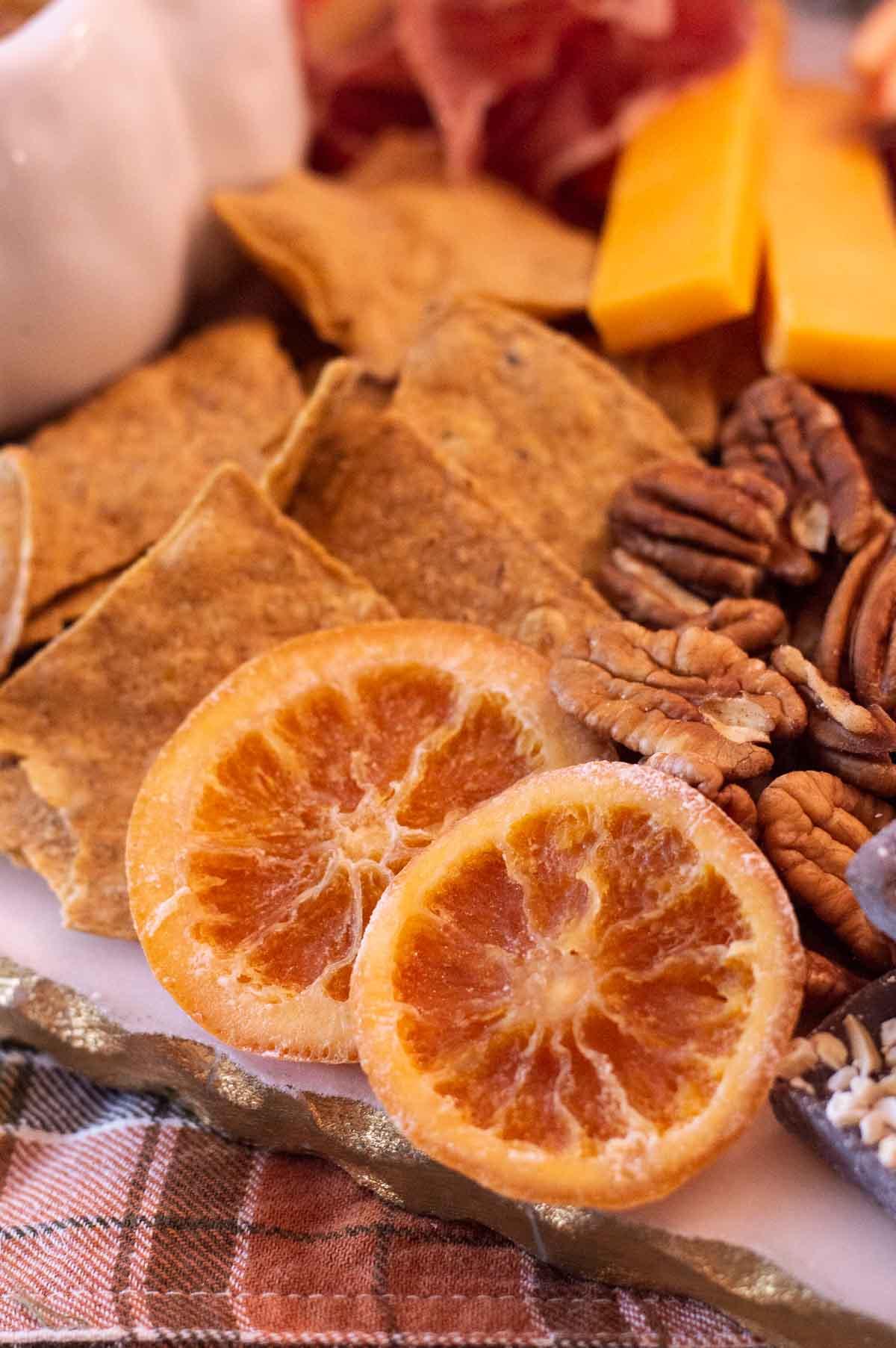 Fall Charcuterie Board candied oranges and nuts