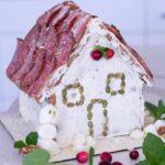 Charcuterie Chalet with salami roof and cheese smnowman