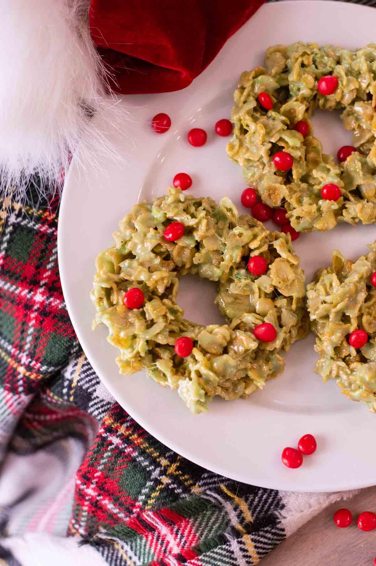 Christmas Wreath Cookies on a plate