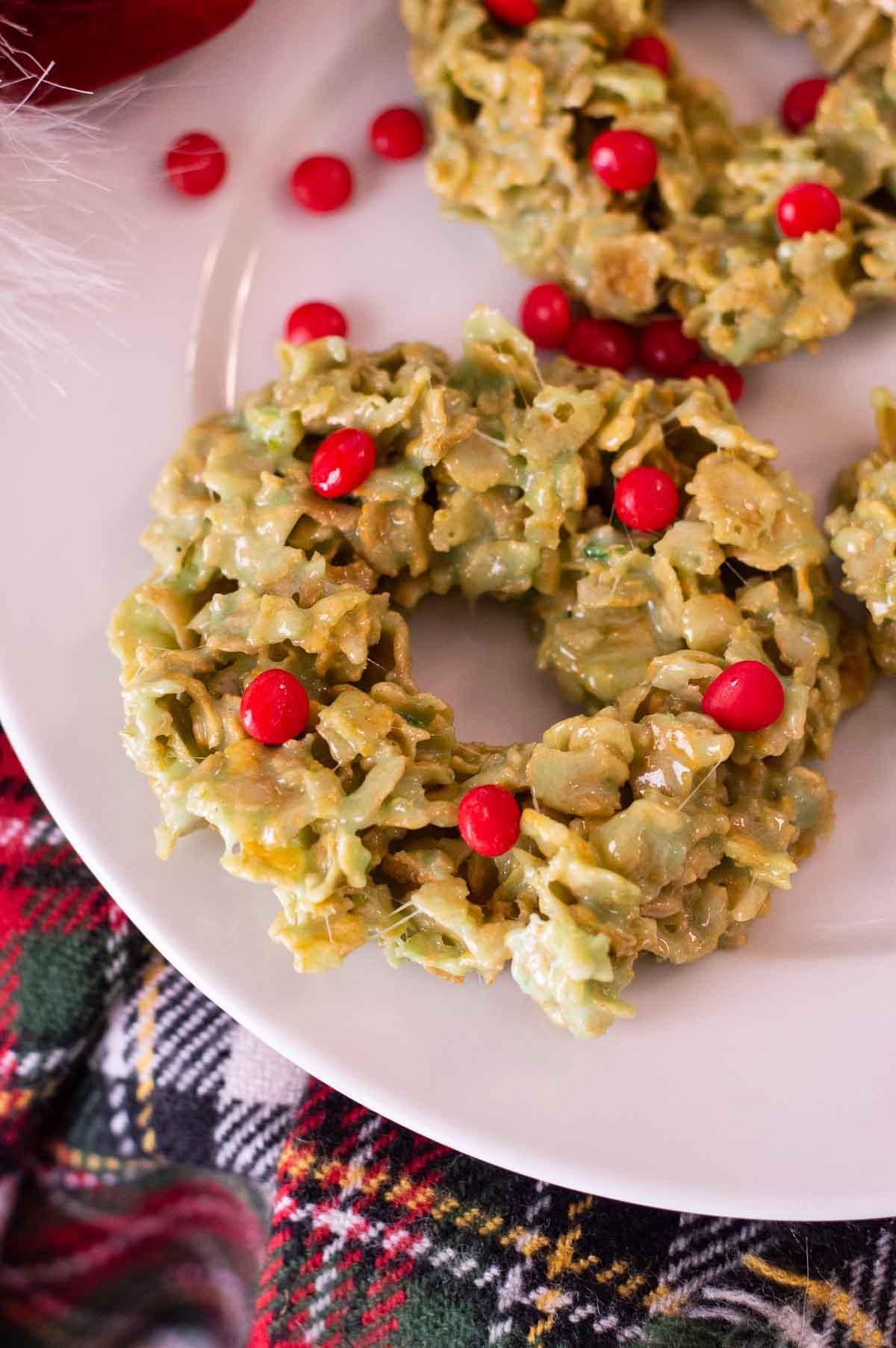 Christmas Wreath Cookies on a plate