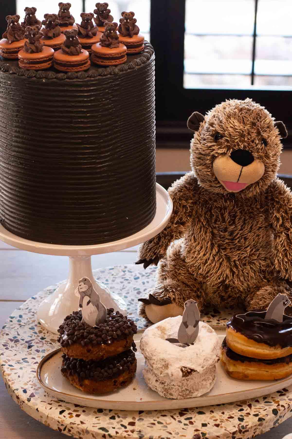 Groundhog Day Party with stuffed groundhogs and groundhog themed treats