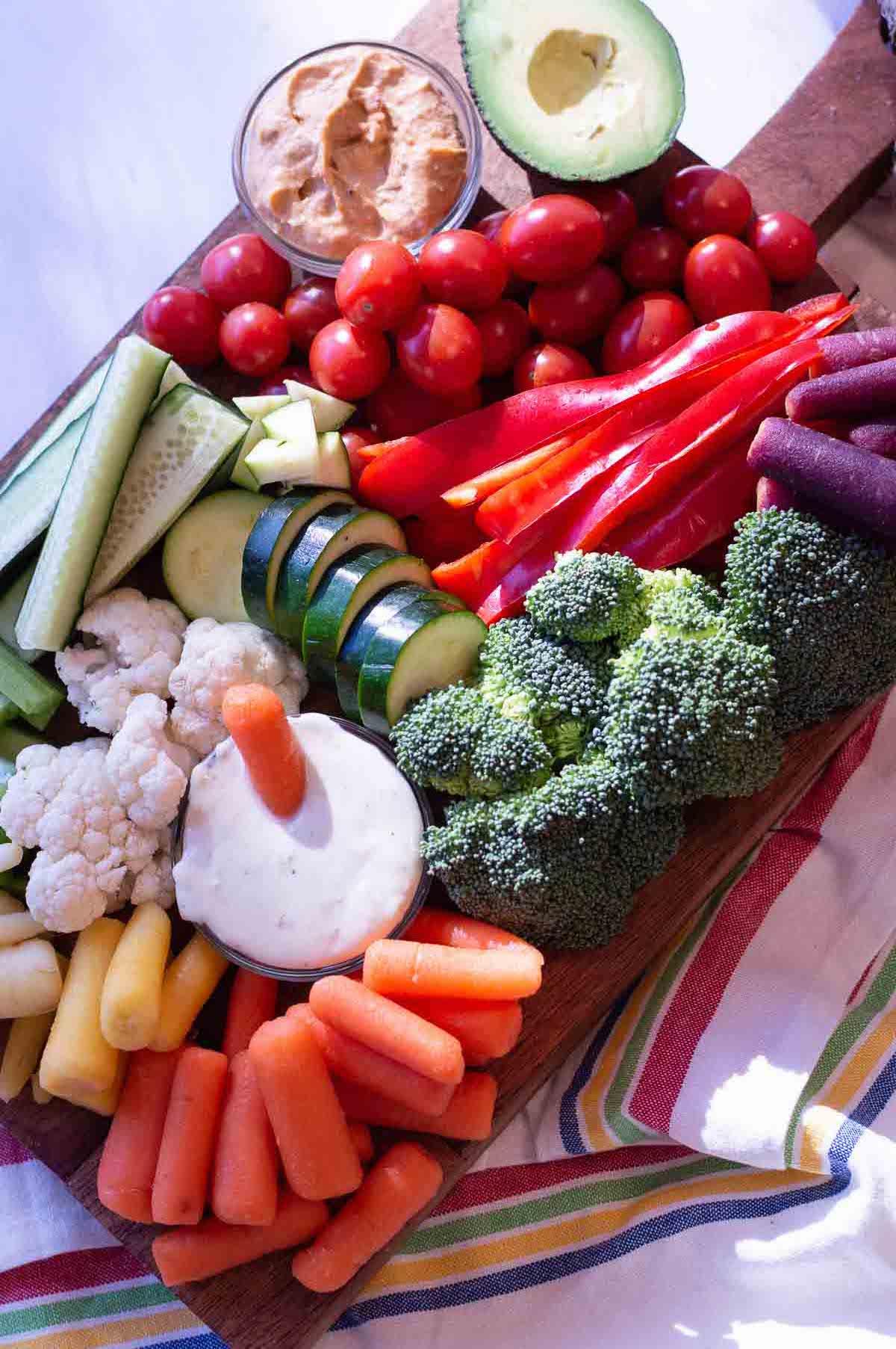 Rainbow Charcuterie Board with a variety of veggies