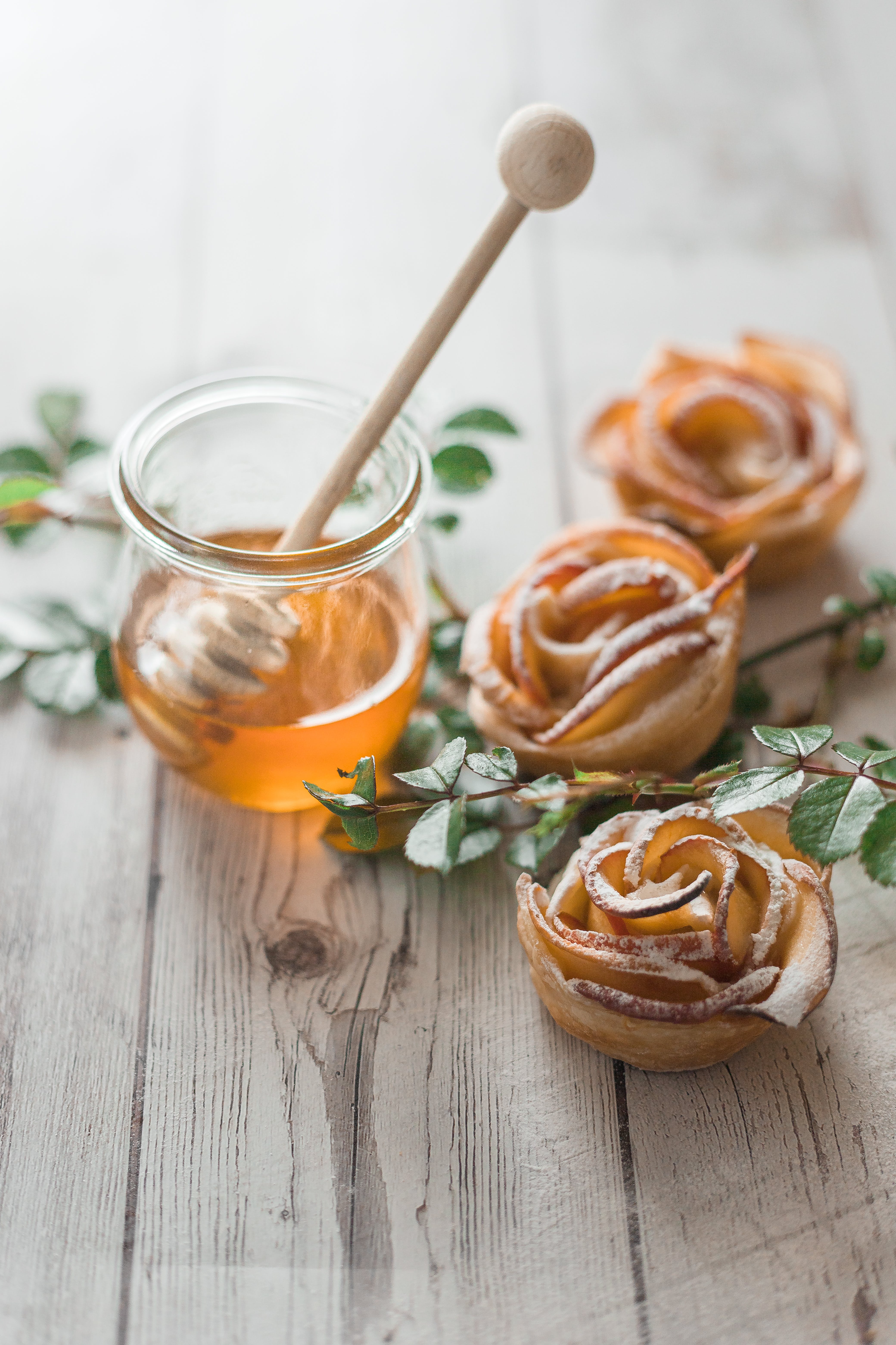 Apple Roses with honey on the side