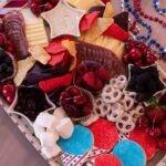 4th of July Charcuterie Board with red, white and blue sweets and savories