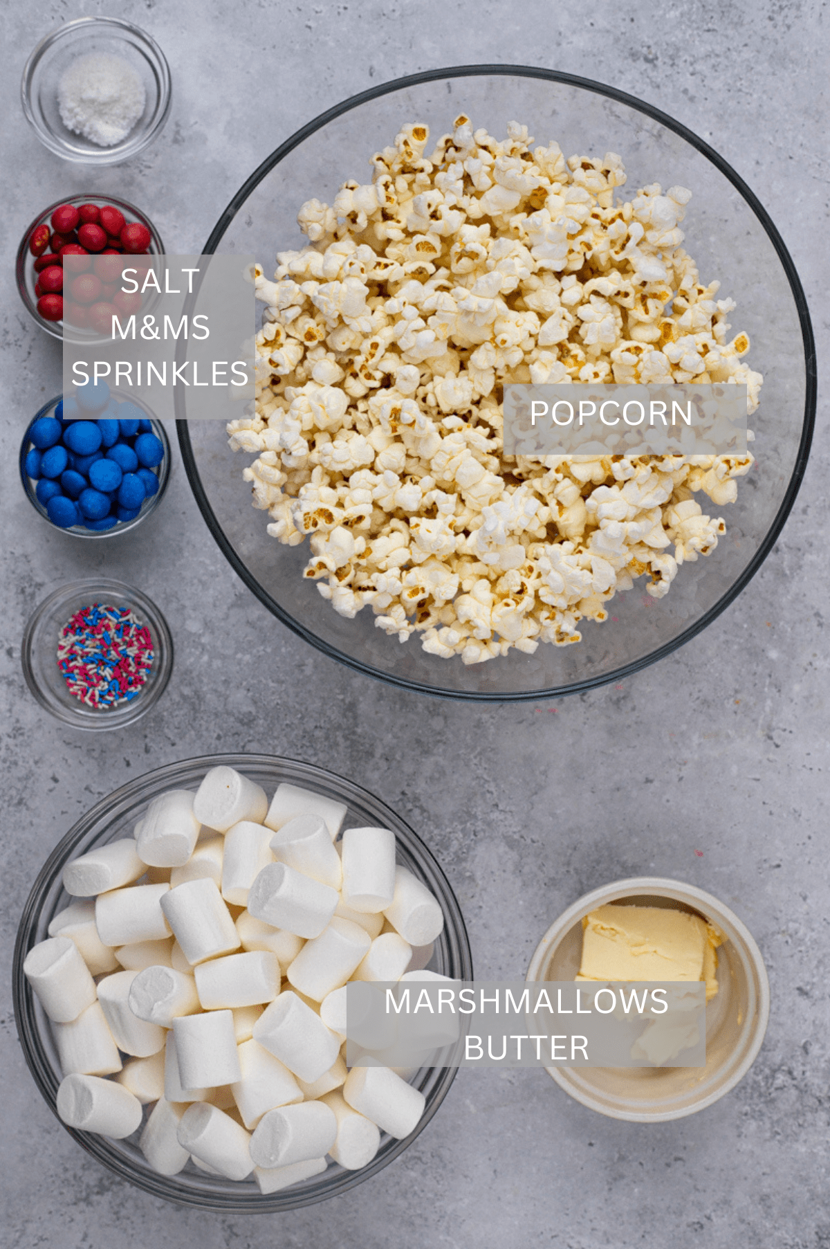 ingredients for 4th of July Popcorn